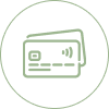 Simple line drawing of a credit card inside a circular outline.