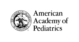 Logo of the American Academy of Pediatrics featuring a circular emblem with a figure holding a child