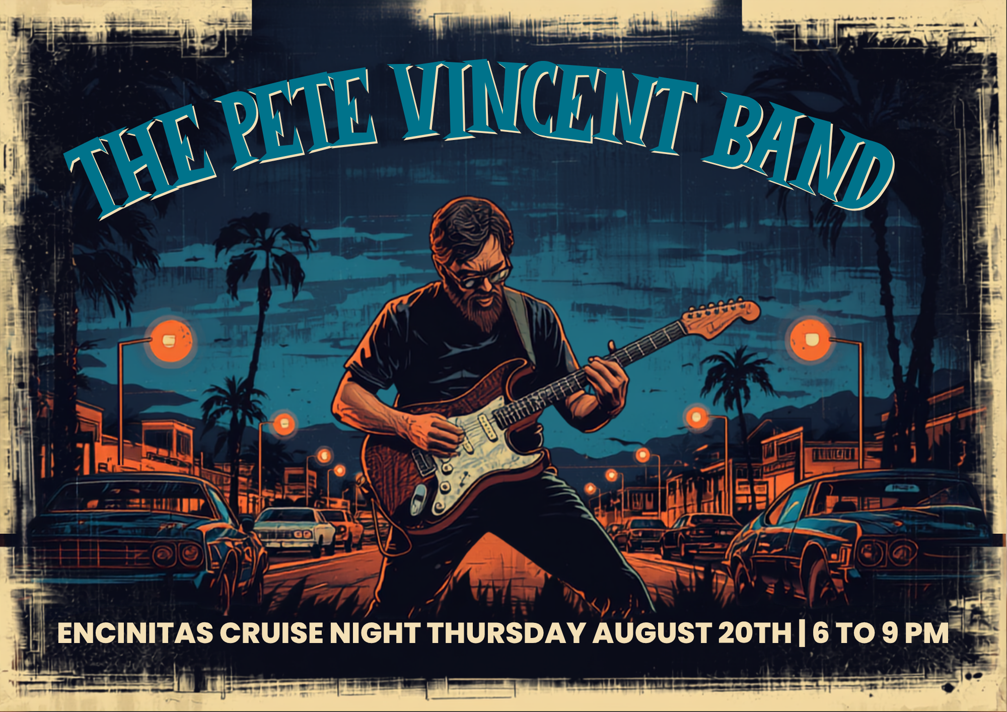 LIVE MUSIC- Pete Vincent Band for The Last Encinitas Cruise Night (6pm - 9pm)- Burgers (5pm - 8pm) Thursday Drink Specials, nATIONAL cOLLECTORS eVENT (10AM - 7PM)