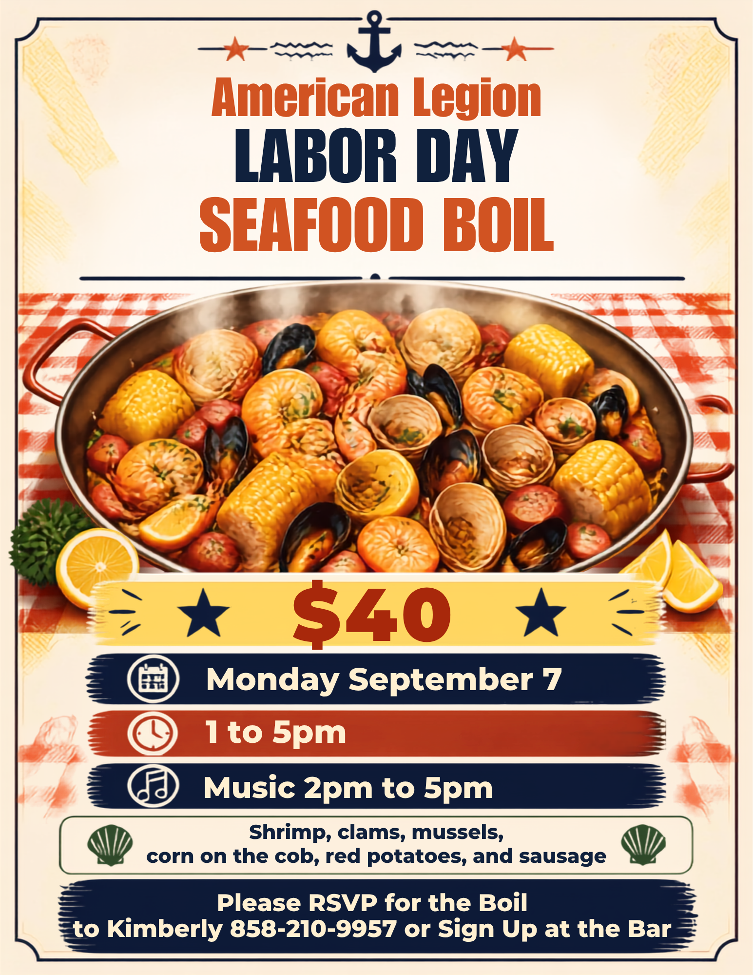 Labor Day Celebration - (Noon - 8pm) - Seafood Boil (1pm - 5pm) Live Music - Mockingbird Jam (2 - 5pm)