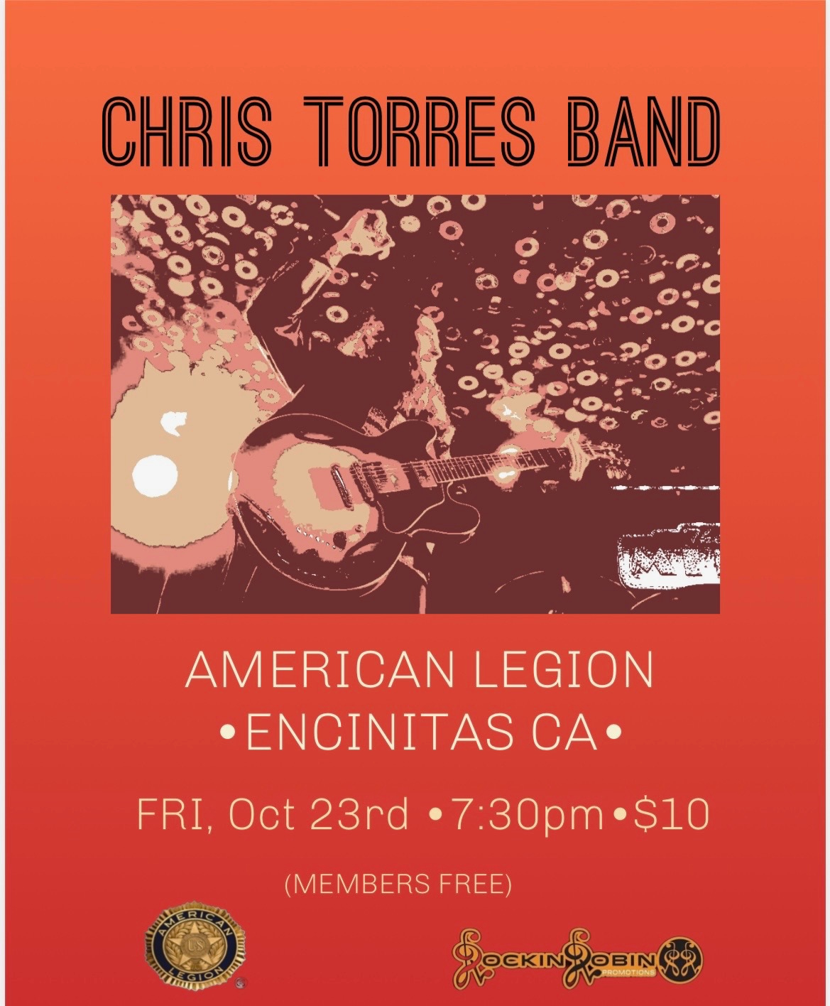 LIVE MUSIC - Chris Torres Band (7:30PM- 10pm) Doors open at 7pm Rockin Robin event $10 cover 