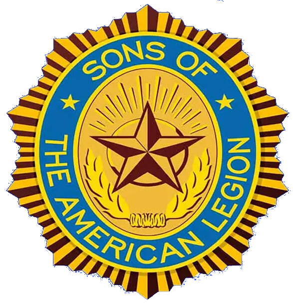 Seal of the Sons of The American Legion with a golden star and a compass at the center, surrounded by a blue circle with yellow text.