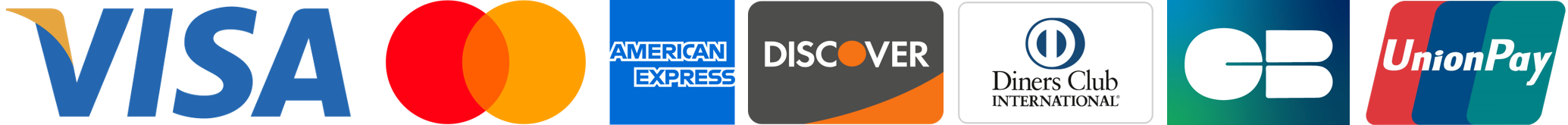 Collection of logos from various companies including Visa, Mastercard, American Express, Discover, Diners Club, UnionPay, and others.