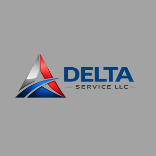 Delta Service LLC logo with a stylized abstract form and blue and red accents on a gray background.