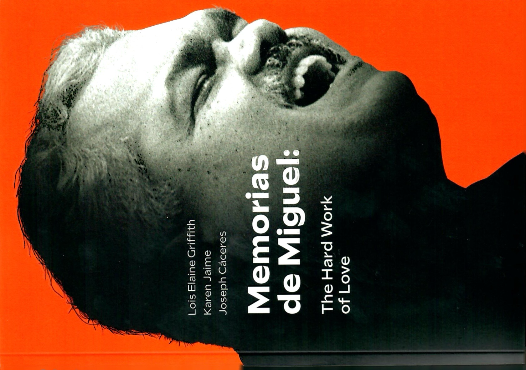 Book cover featuring a black and white photo of a man with his mouth open, against an orange background. The title is 'Memorias de William' with smaller text indicating authors: Lois Elain Griiffith, Karen Jaineres, Joseph Caceres, and The Handbook of Love.