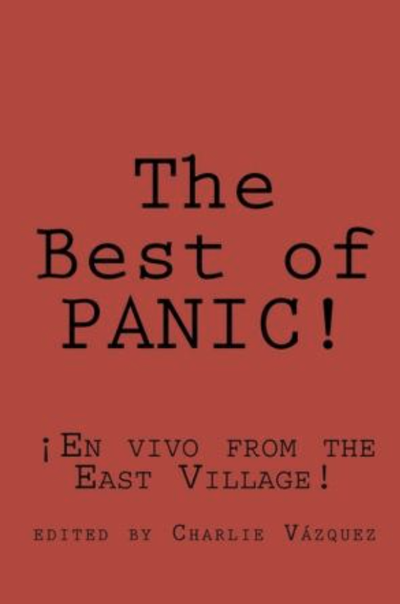 Book cover titled 'The Best of Panic! ¡En vivo from the East Village!', edited by Charlie Vázquez, on a red background with black text.