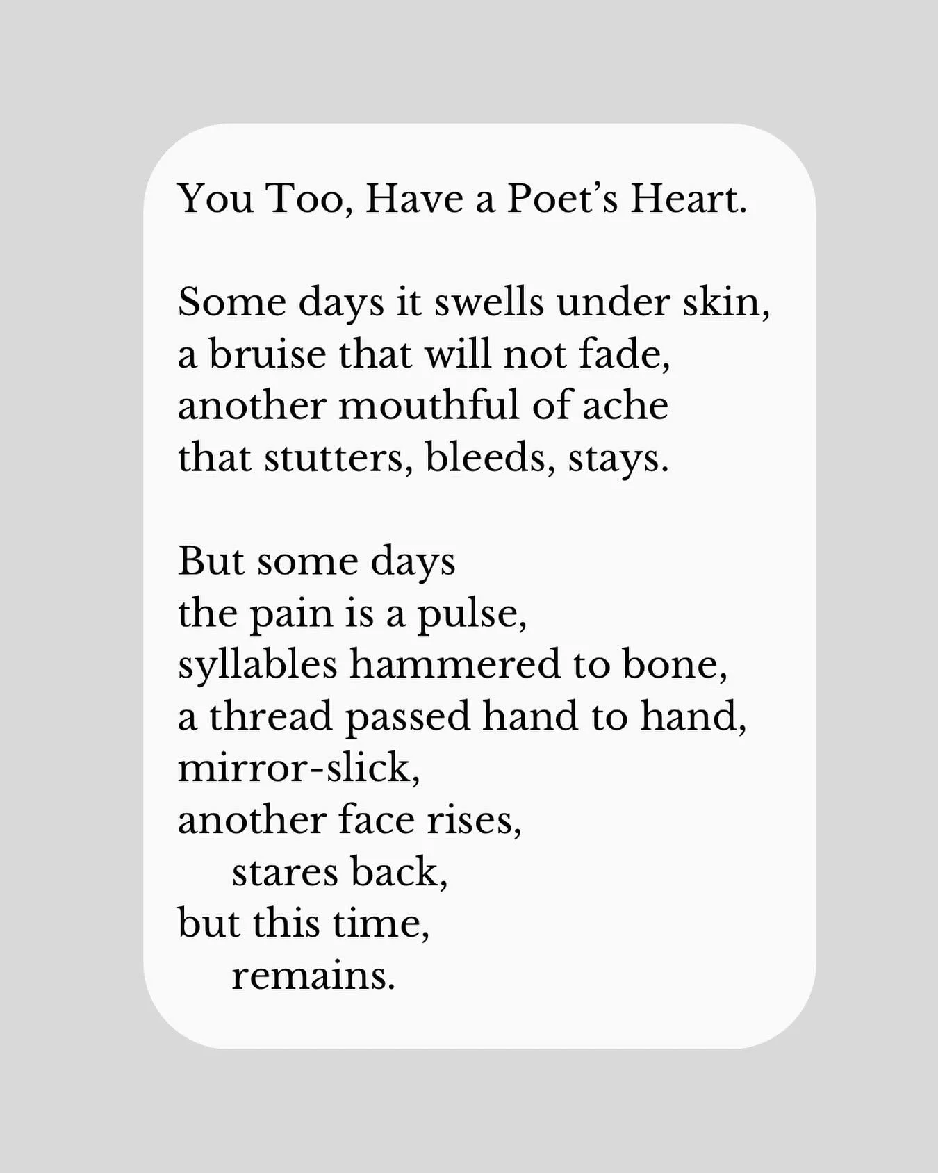 A companion piece to I Have a Poet&rsquo;s Heart ✨
A reminder that there is power in feeling too much. A heart that bruises easily, that aches, is also a heart that reaches, illuminates, holds space. Empathy, connection, poetry&hellip; this is how so