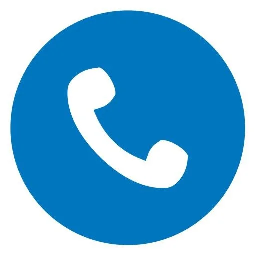 Blue circle with a white phone receiver icon in the center.