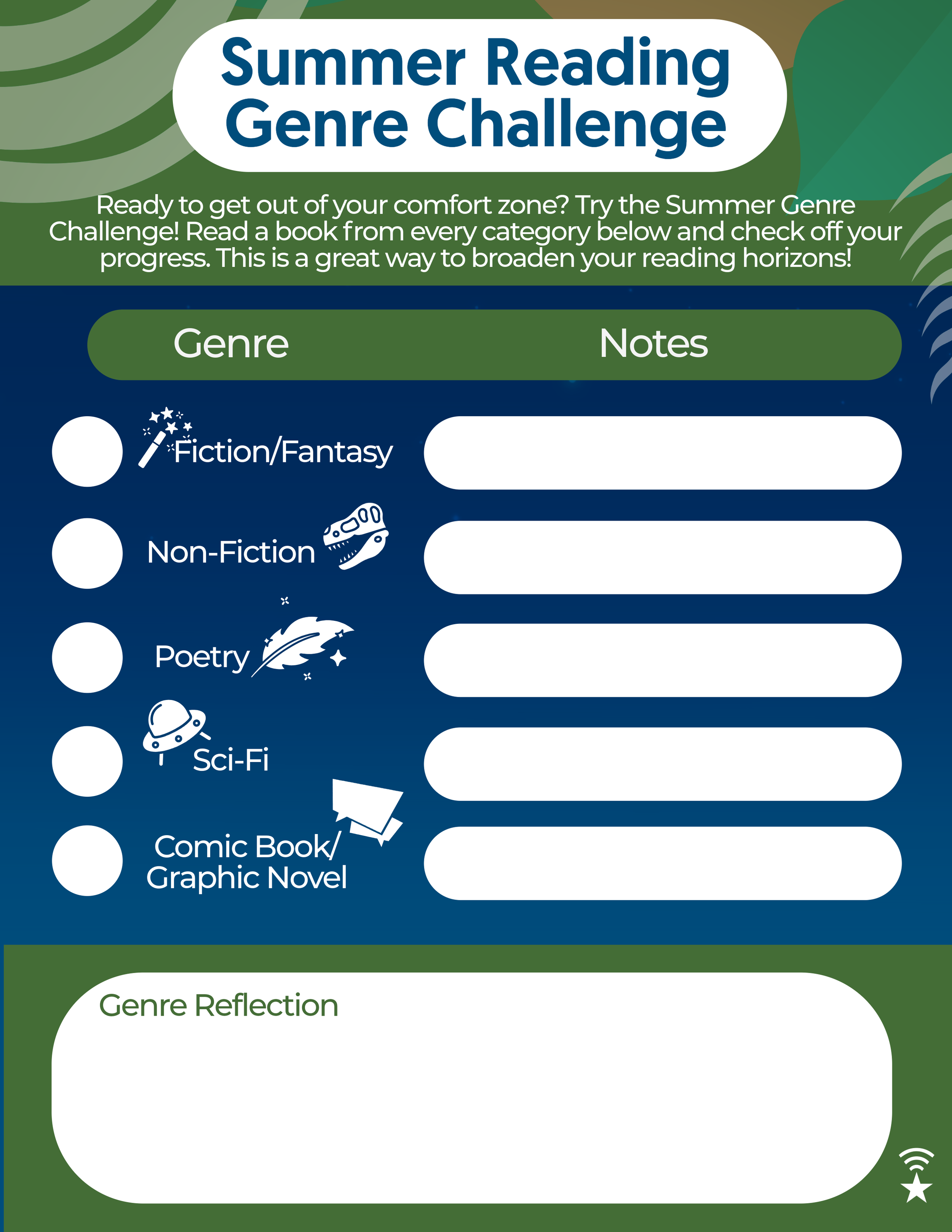 A printable sheet for the Genre Challenge