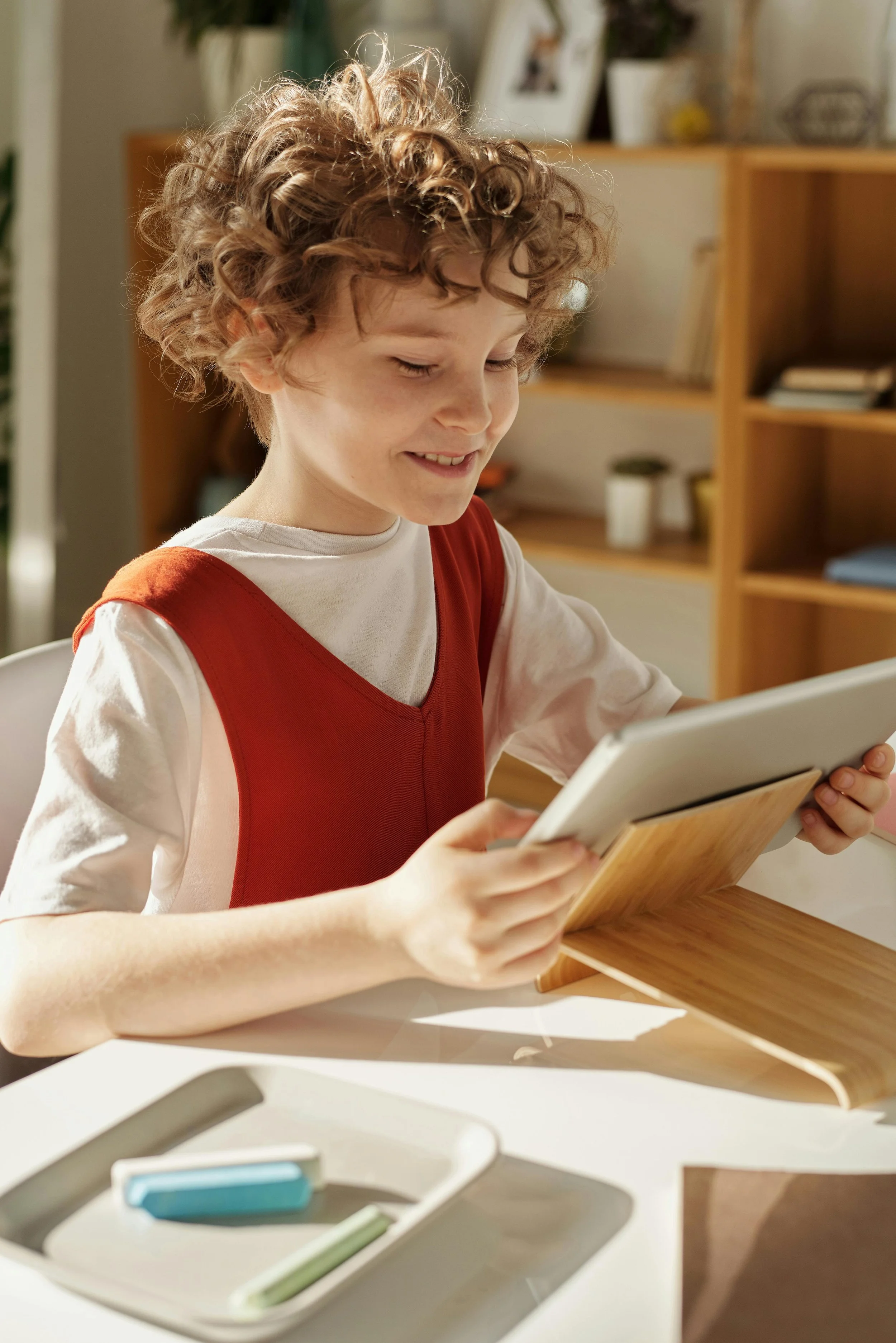 Student learning on tablet