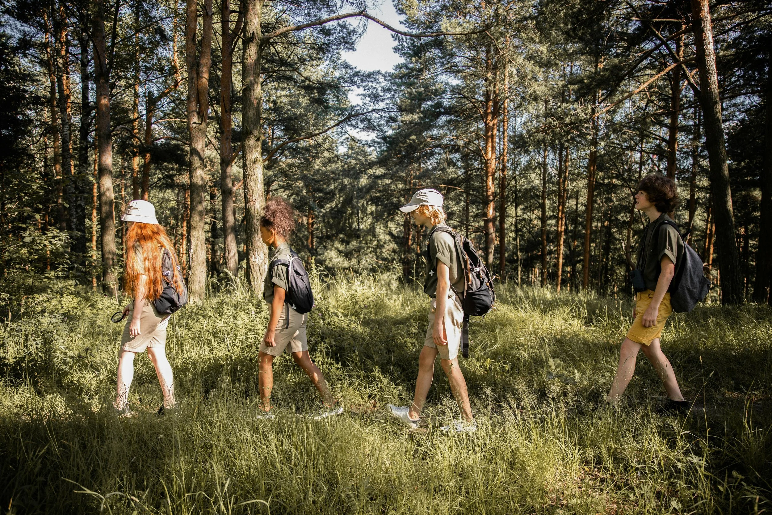 A group of kids hiking