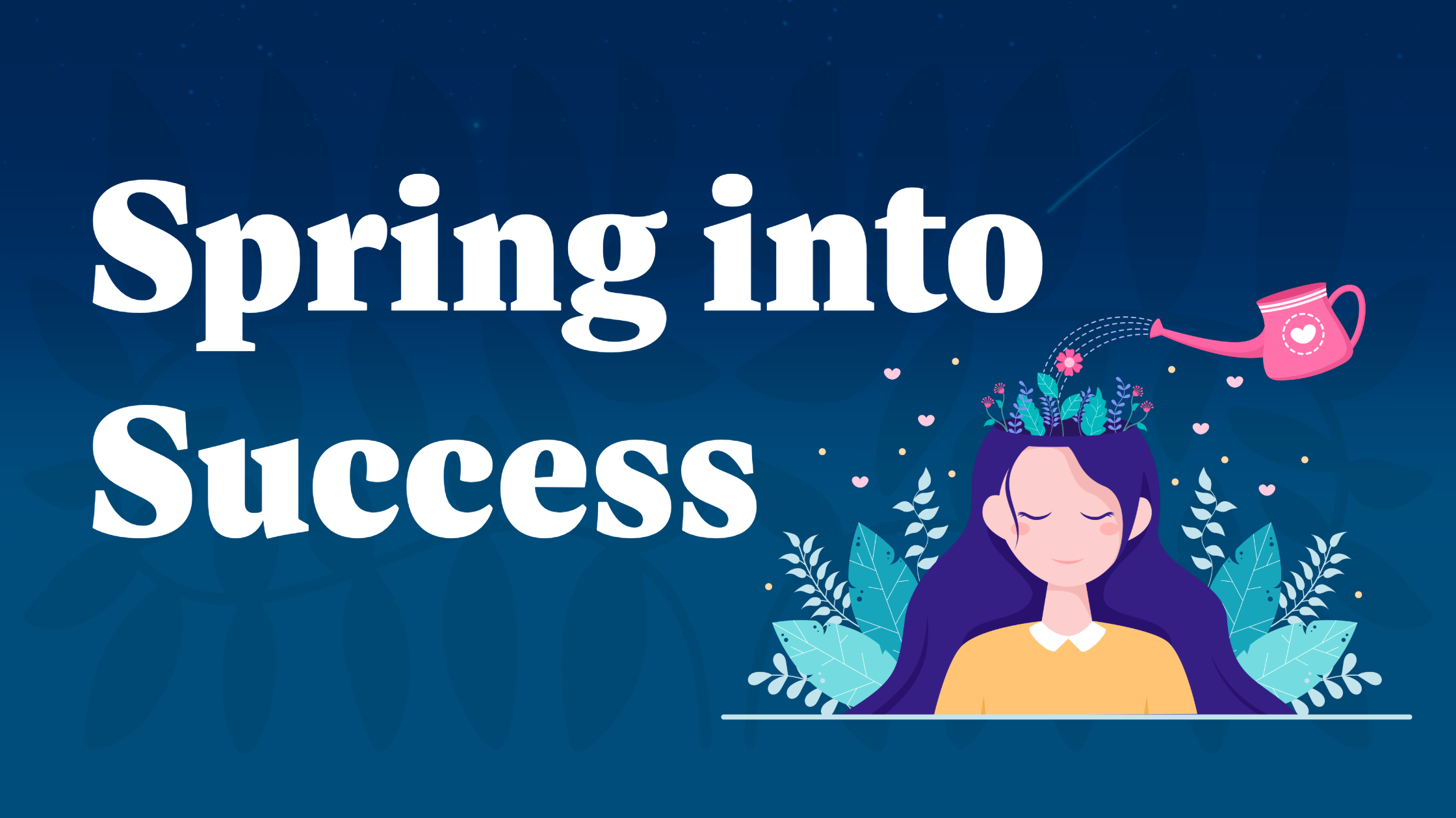 A blue footer with the same image as the header. White text reads "Spring into Success"