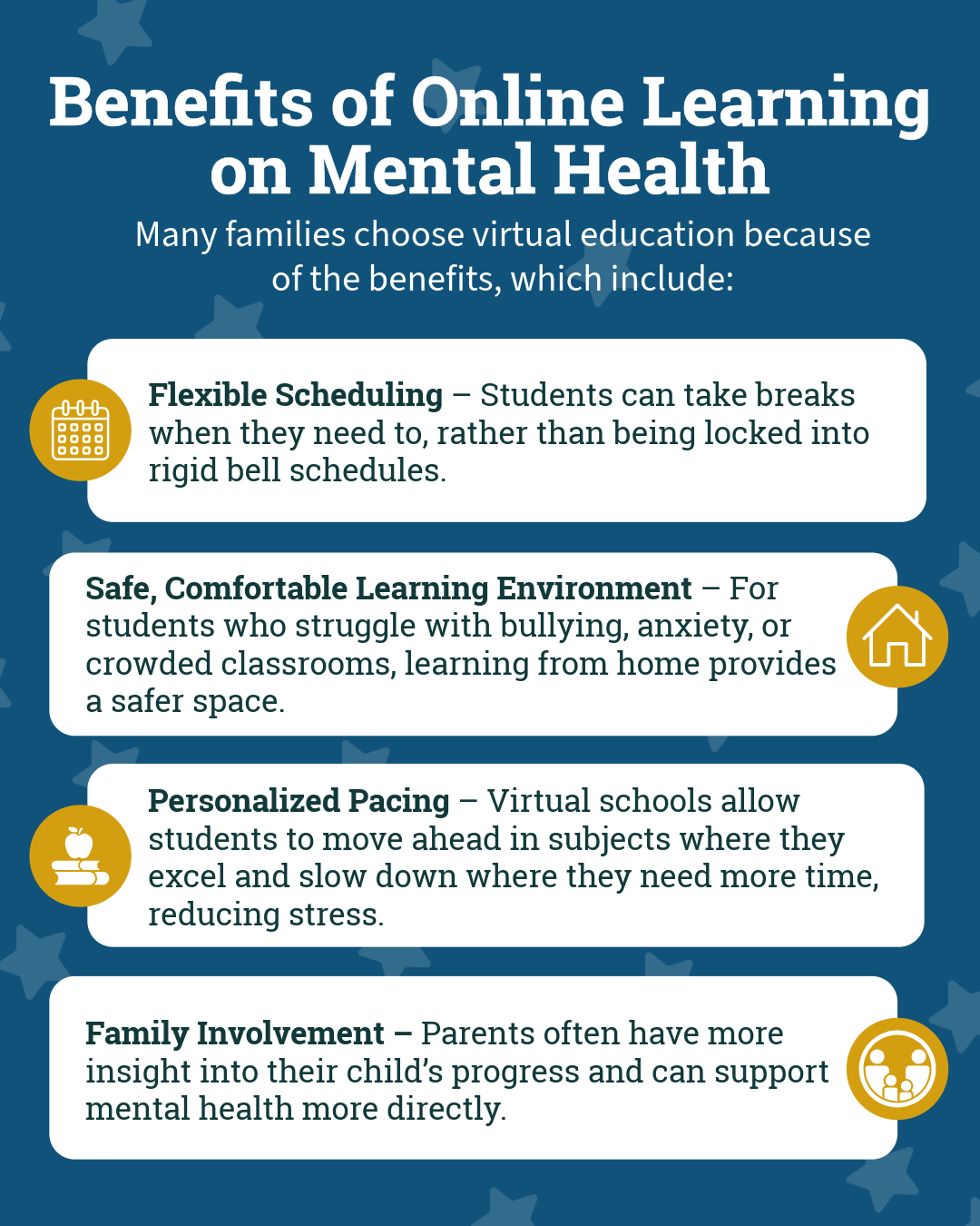 Iowa Graphic explaining the benefits of online learning on mental health