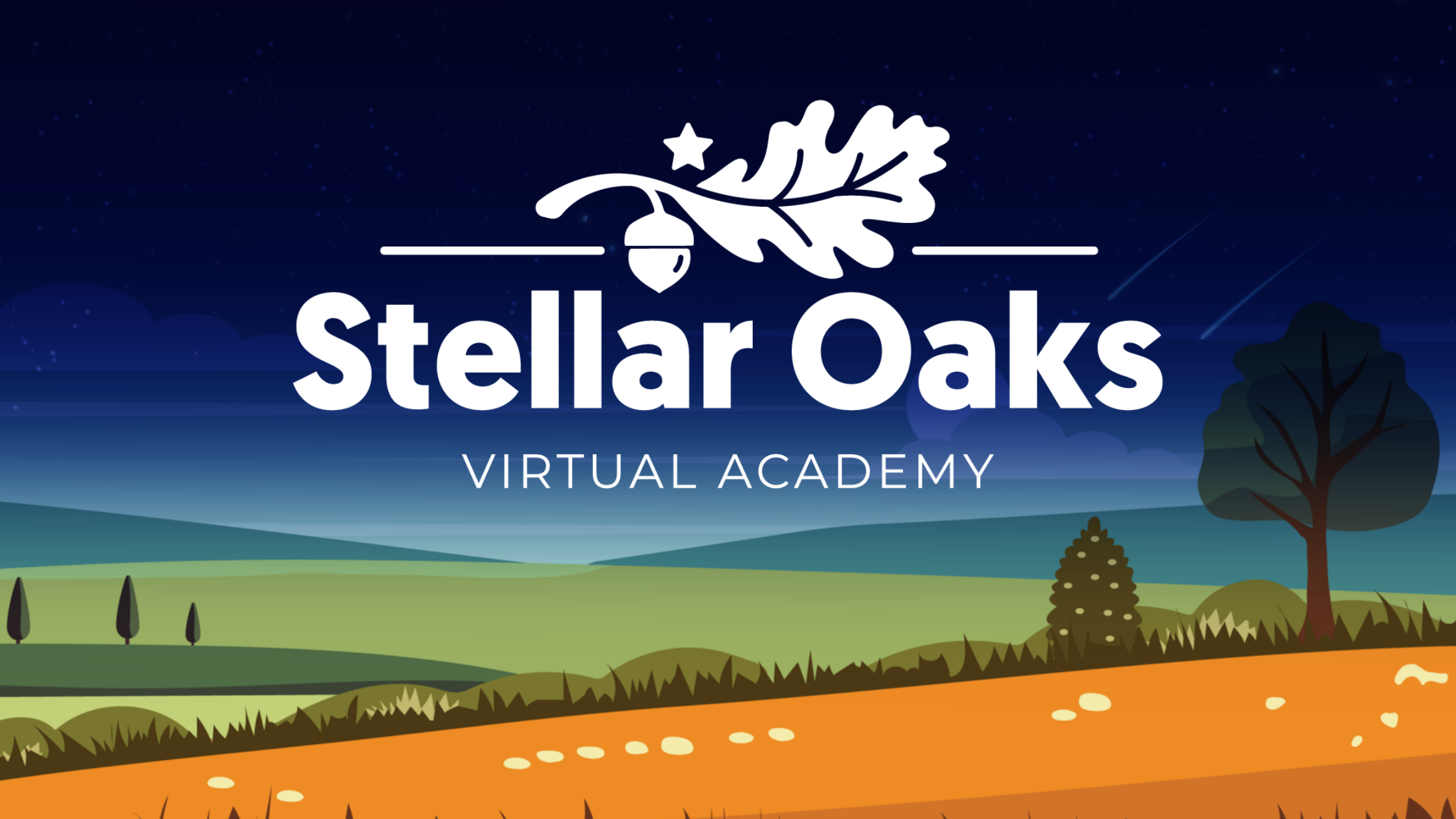 A footer with the same imagery as the header and a white Stellar Oaks Virtual Academy logo