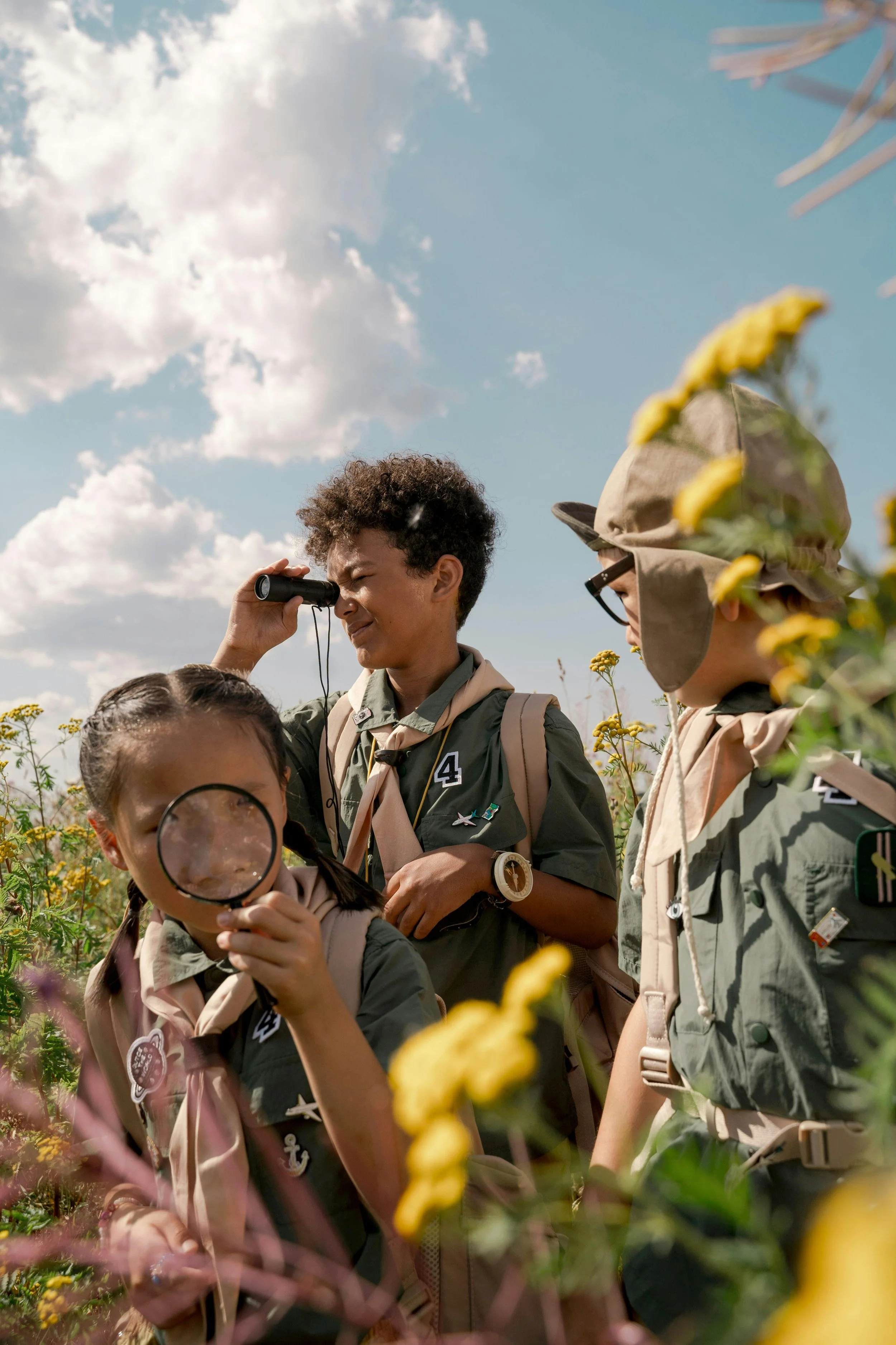 Three scouts investigate a field