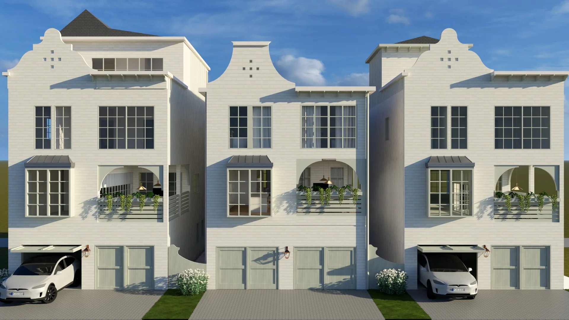 Marina Point villas rear facade with garages and covered terraces - The Winston