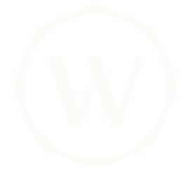 Letter 'W' inside a black circle with a beige outline