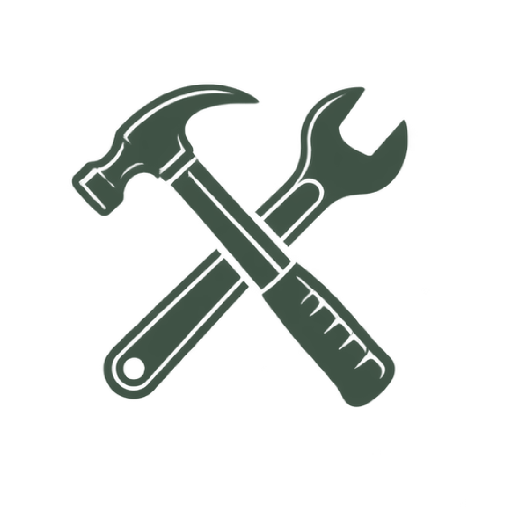 Illustration of a hammer and a wrench crossed over each other.