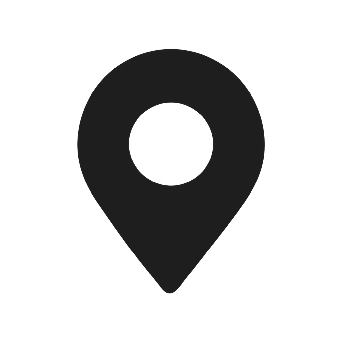 Black location pin icon on a transparent background.
