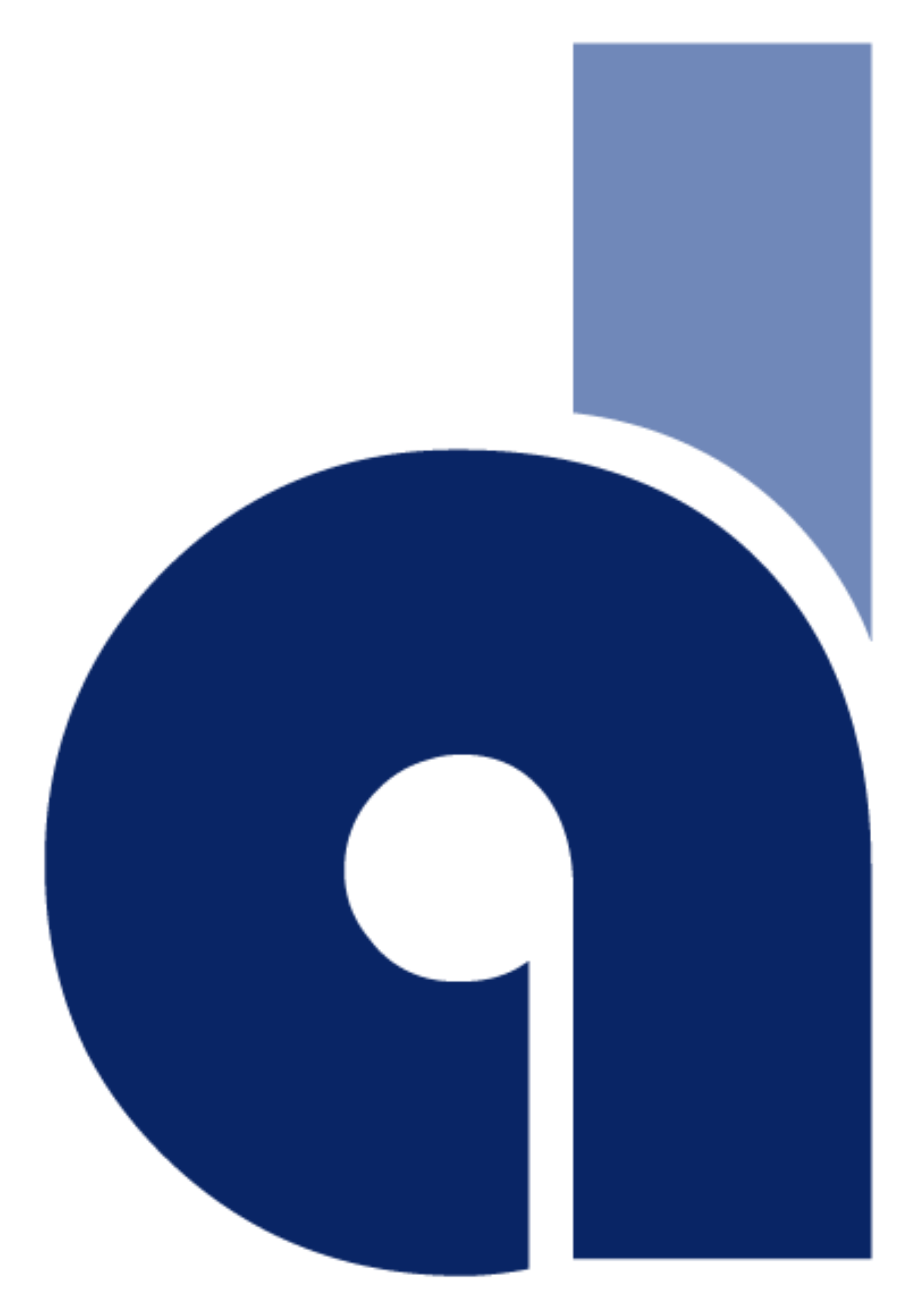 d shaped logo lower part of d dark blue vertical line light blue