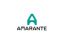 Logotipo com uma letra 'A' estilizada em azul acima da palavra 'AMARANTE'.