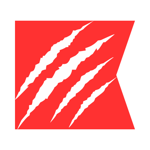 Logotipo da DEFERA com fundo vermelho e cinco marcas de garras brancas.