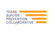 The Texas Suicide Prevention Collaborative logo with orange lines and blue text.