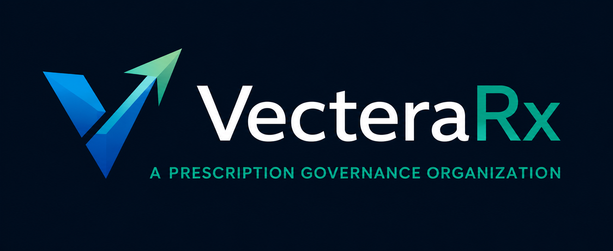 VectaRx logo with a stylized arrow symbol and the text "VectaRx" in large font, with the subtitle "A Prescription Governance Organization" underneath.