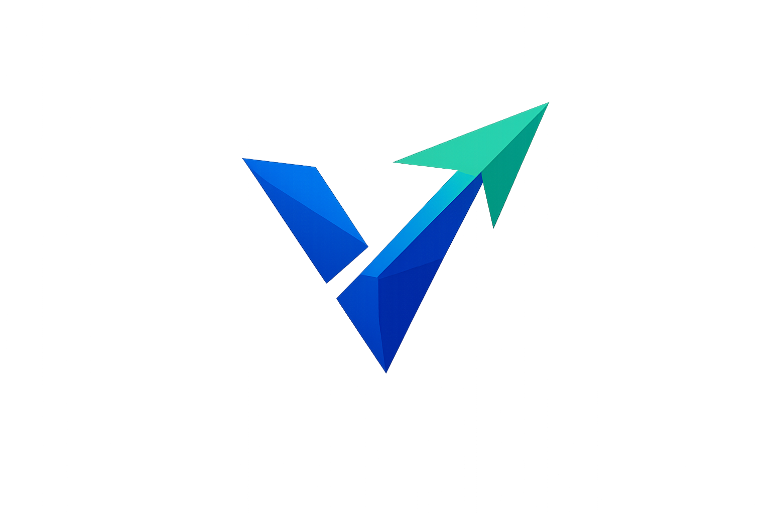 A digital illustration of a geometric arrow composed of blue and turquoise polygons pointing upward, symbolizing growth or progress.
