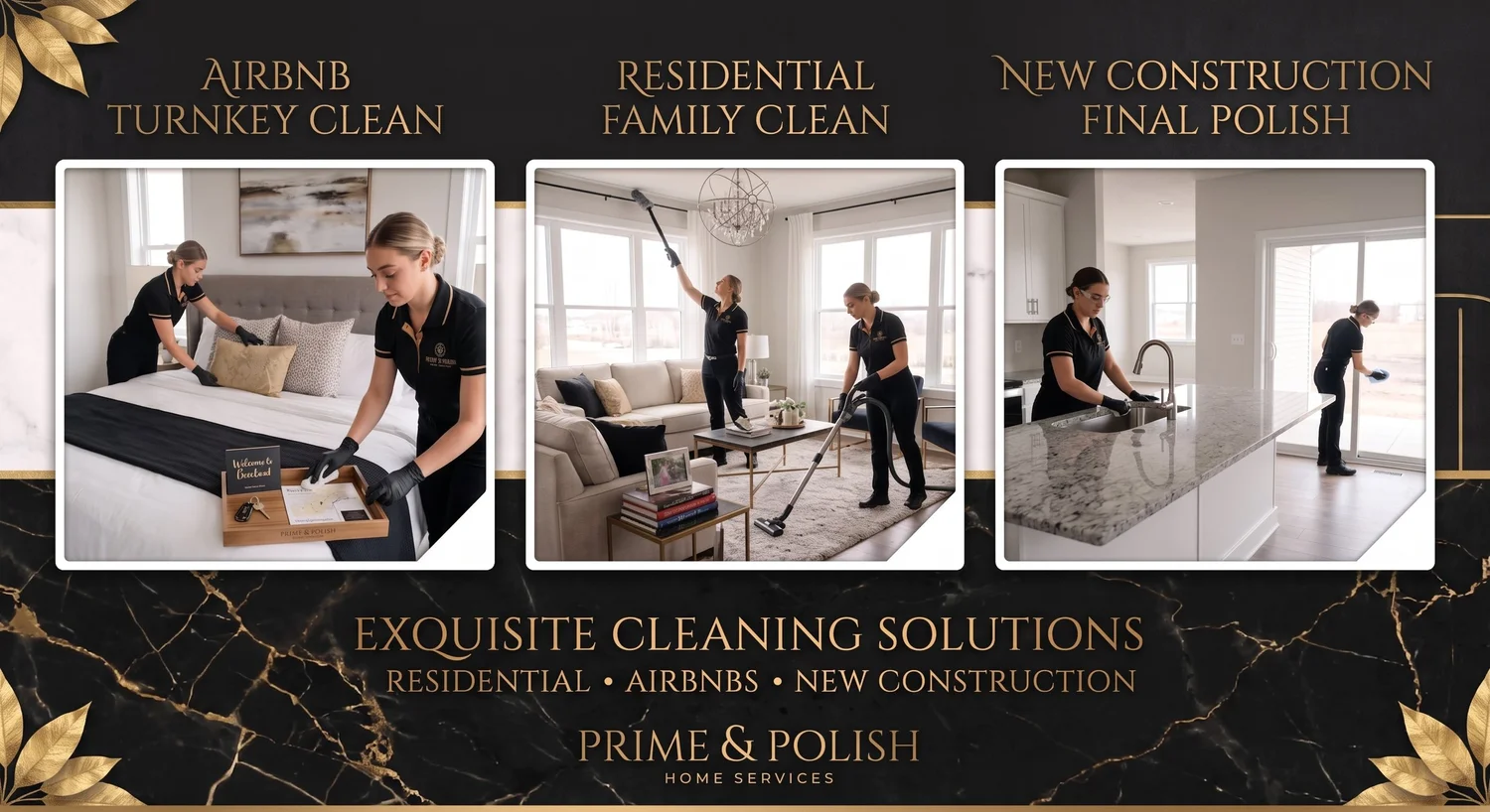 Spotless Spaces. Exceptional Service.  Premier Residential, Airbnb, &amp; New Construction Cleaning Services.  We bring the prime shine and high-end polish your property deserves.