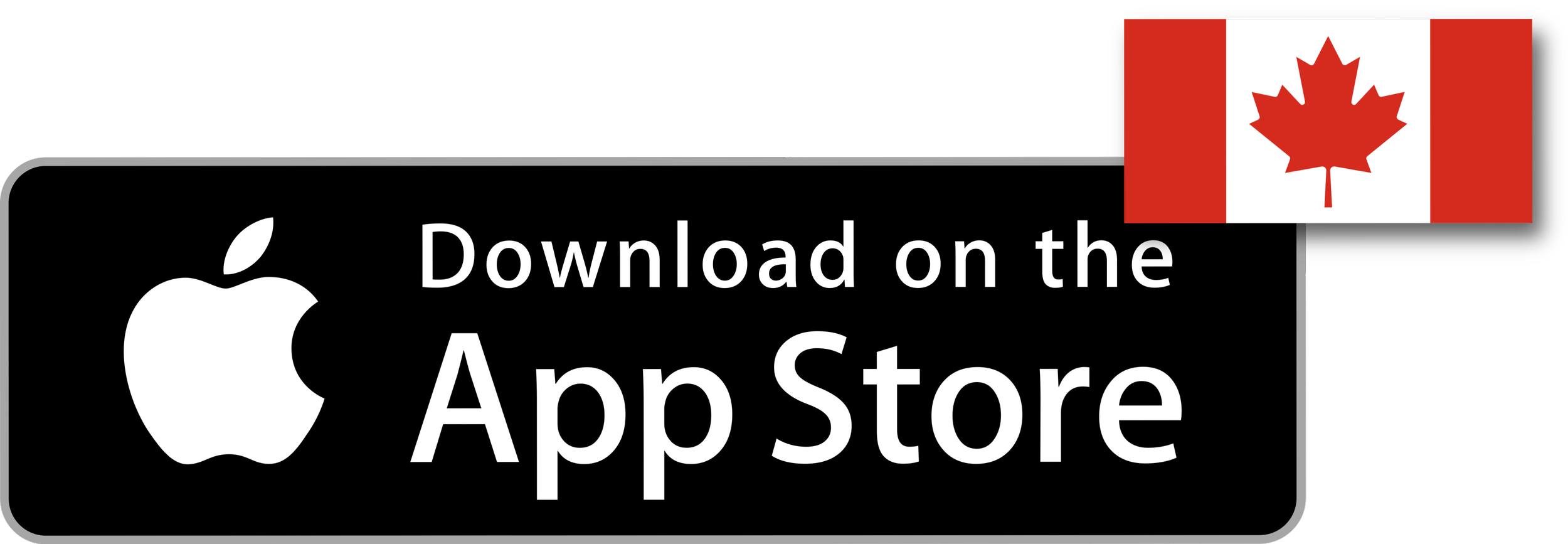 Black banner with white Apple logo and text that says "Download on the App Store," featuring a small Canadian flag in the top right corner.