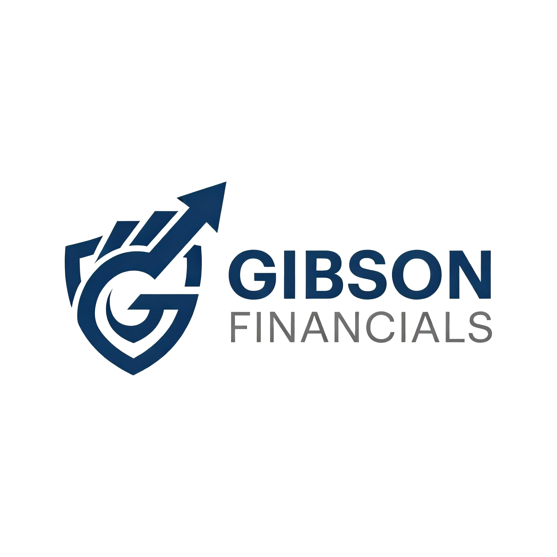 Gibson Financials logo featuring a stylized blue arrow curving around a partial circle, with the company name in blue and gray text.