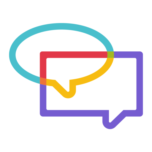 A colorful illustrated diagram showing speech bubbles and boxes in various colors including blue, red, yellow, purple, and green, representing different communication elements.