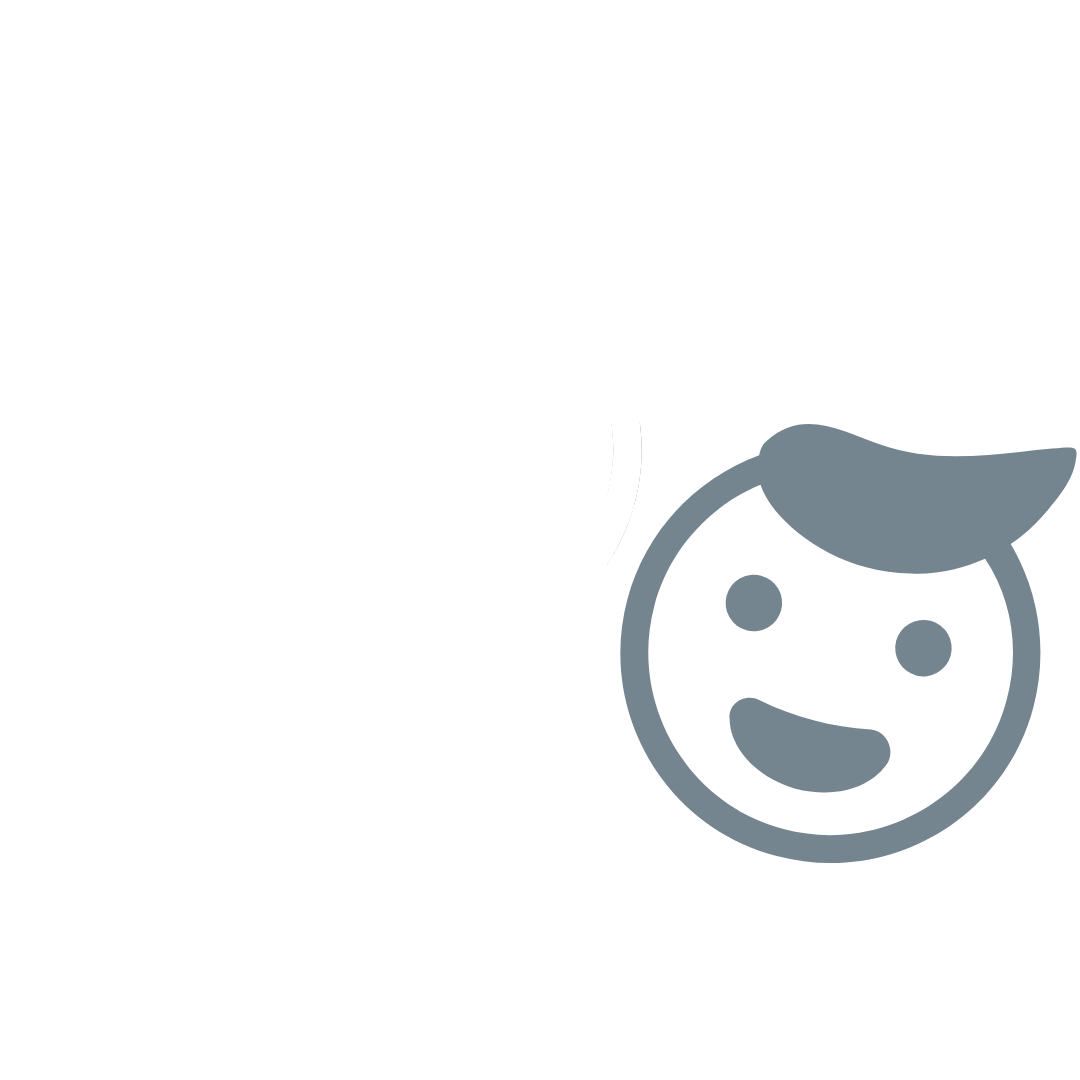 Two cartoon-style smiling faces, one white with a bow and one gray, on a black background.
