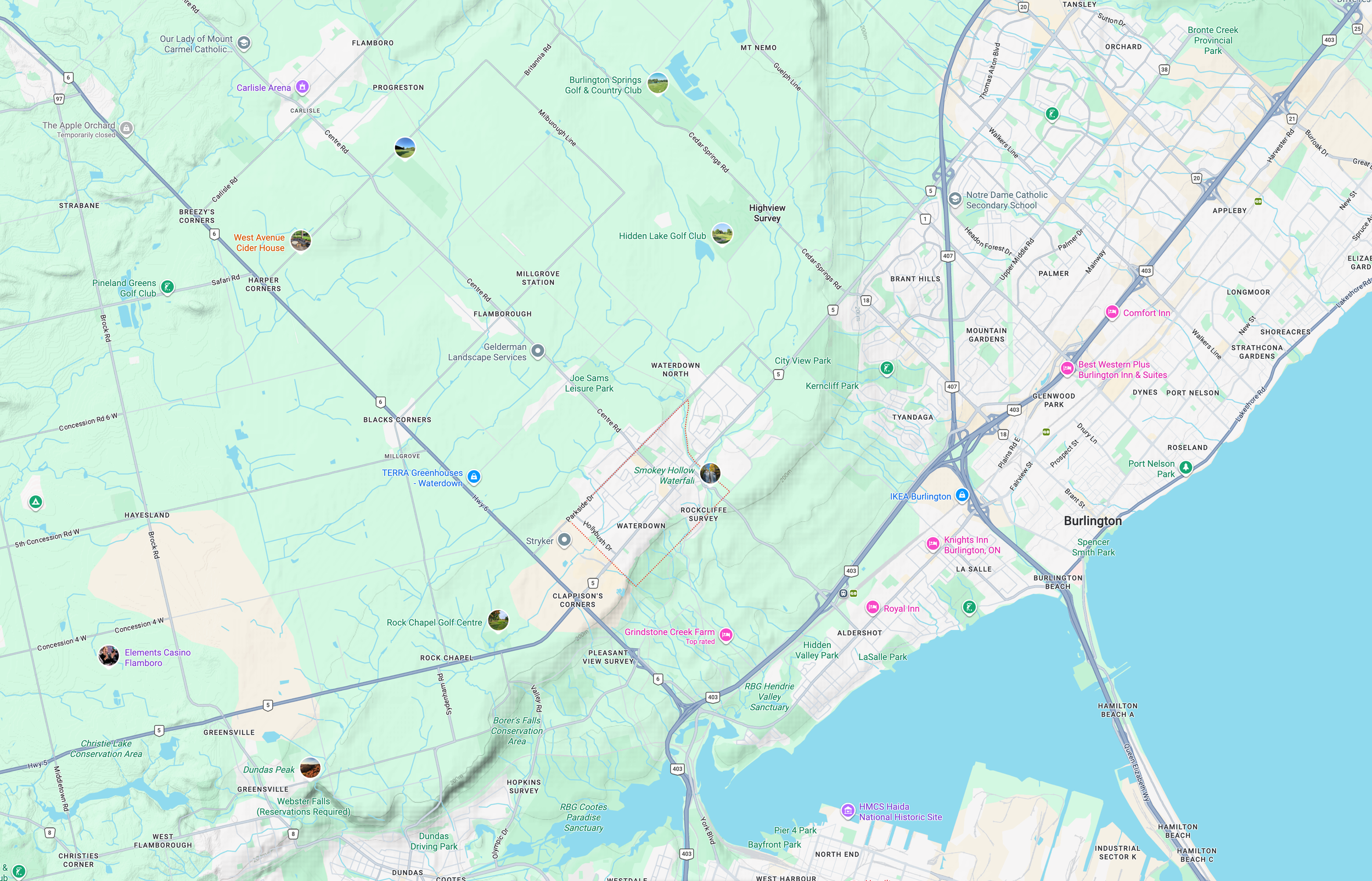 Map of Waterdown including approximate location of where Pat McCarthy took his photographs.