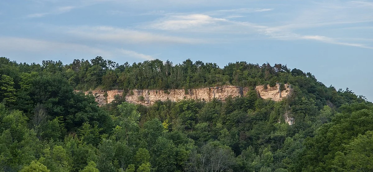View of Dundas Peak Escarpment as indicator of elevation difference.