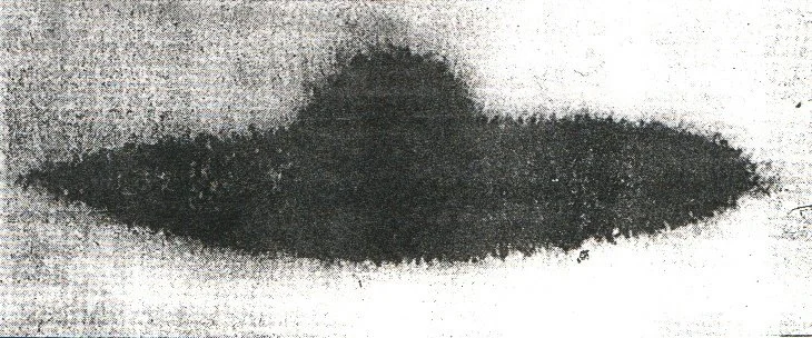 Enlarged black & white photo of Pat McCarthy's UFO.