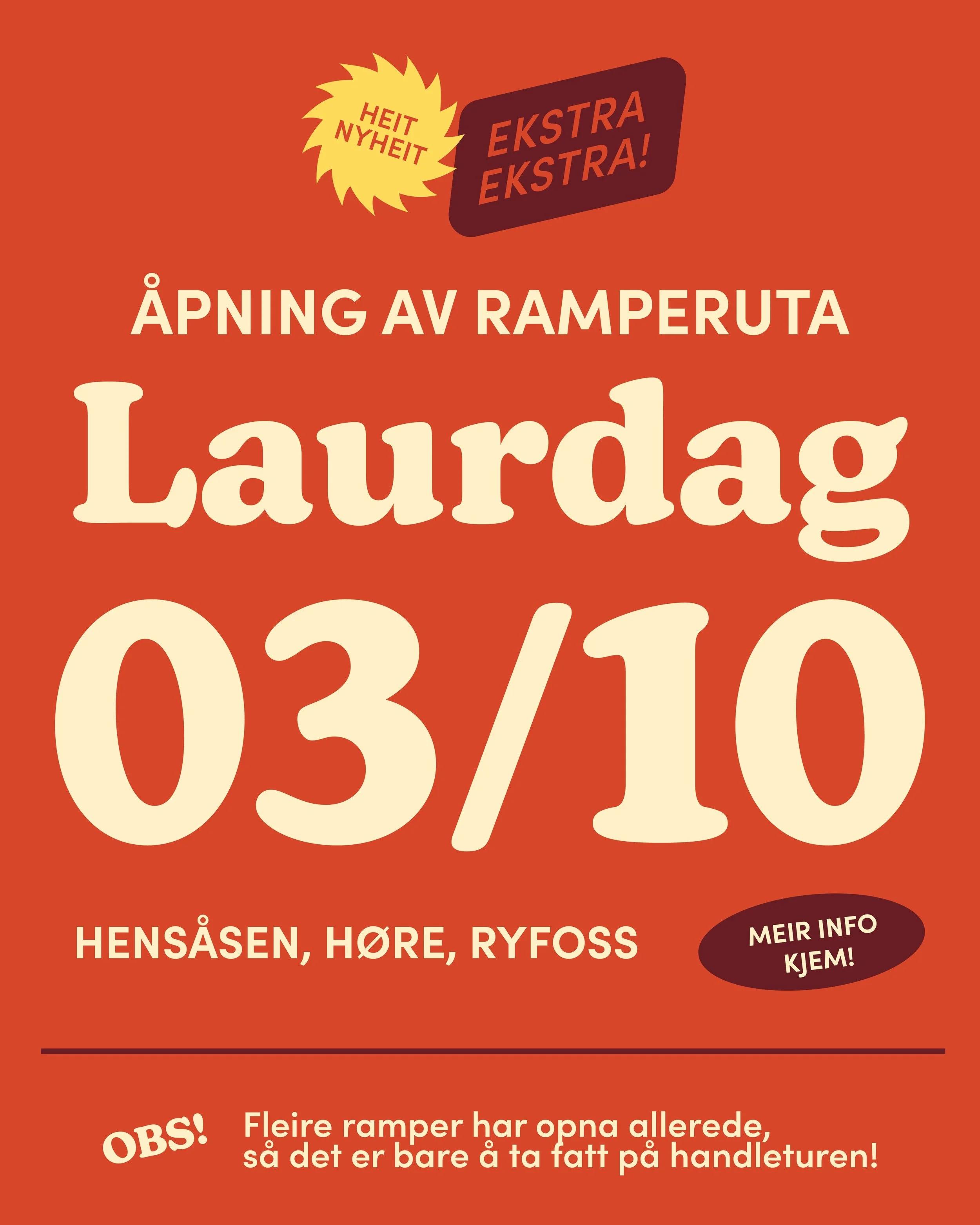 Da n&aelig;rmer vi oss ein &aring;pningshelg! Det er flere ramper alt oppe &aring; st&aring;r, men til laurdag 3 oktober sikter vi p&aring; &aring; f&aring; alle 13 ramper opp og fylt! 

Noen har planer om &aring; steike mat, og kanskje noen geiter e
