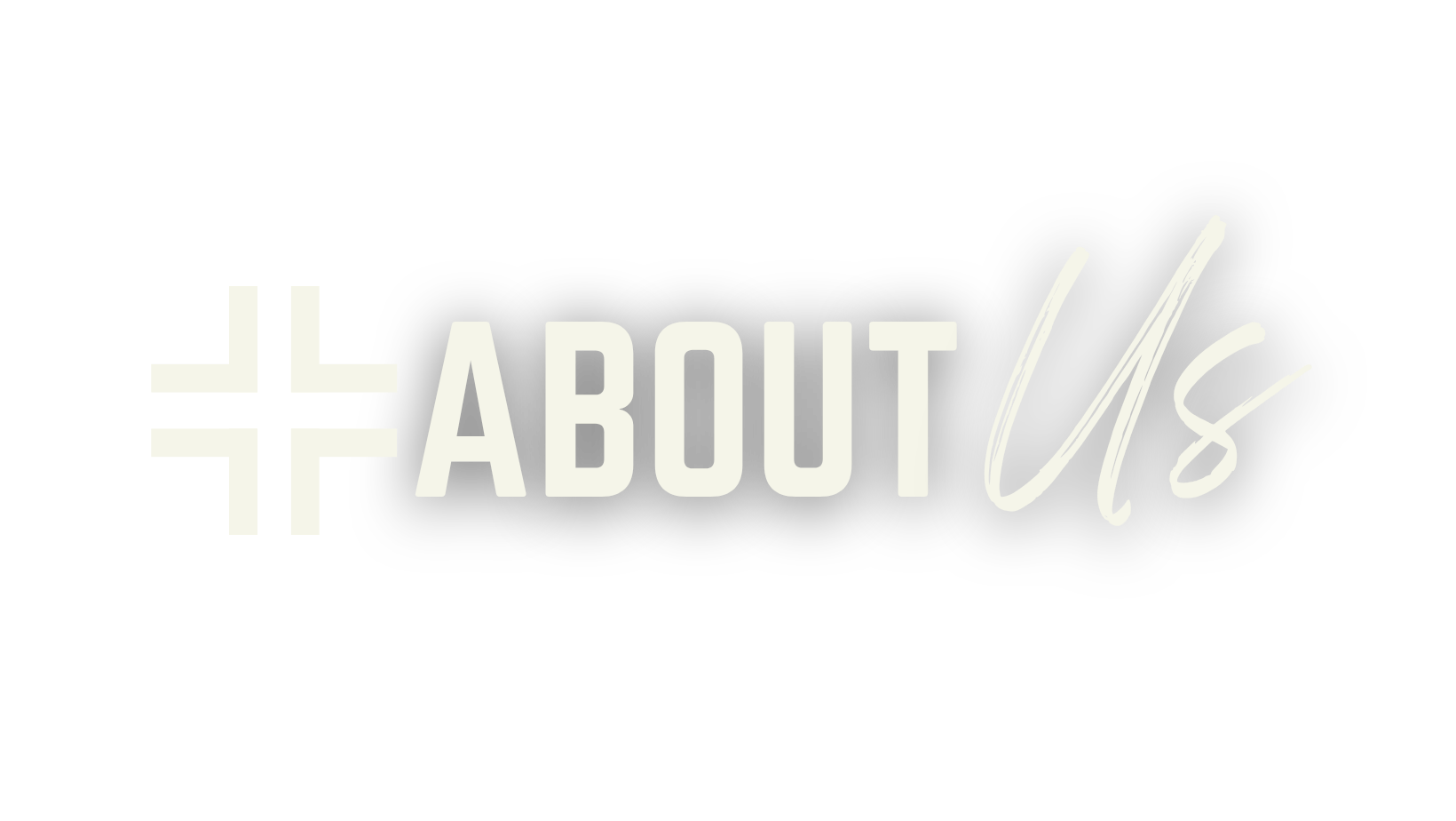 A logo with a black background that features a white medical cross on the left and the words 'ABOUT US' in large, mixed fonts, with 'ABOUT' in bold and 'Us' in a cursive style.