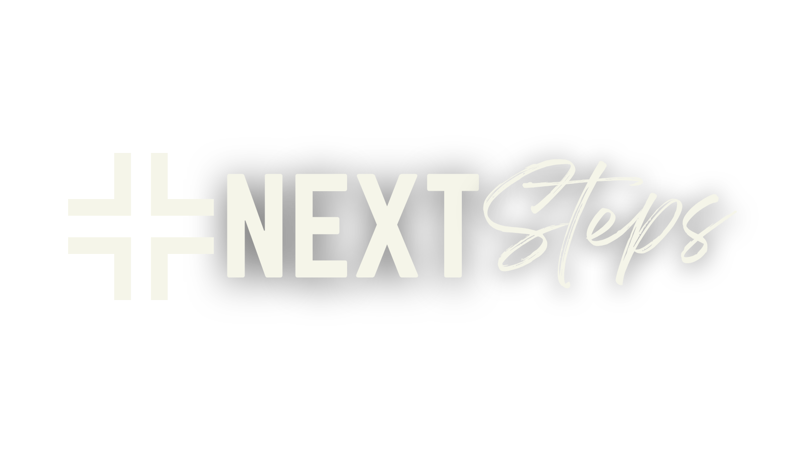 Text that says 'Next Steps' with a plus sign icon on the left, on a black background.