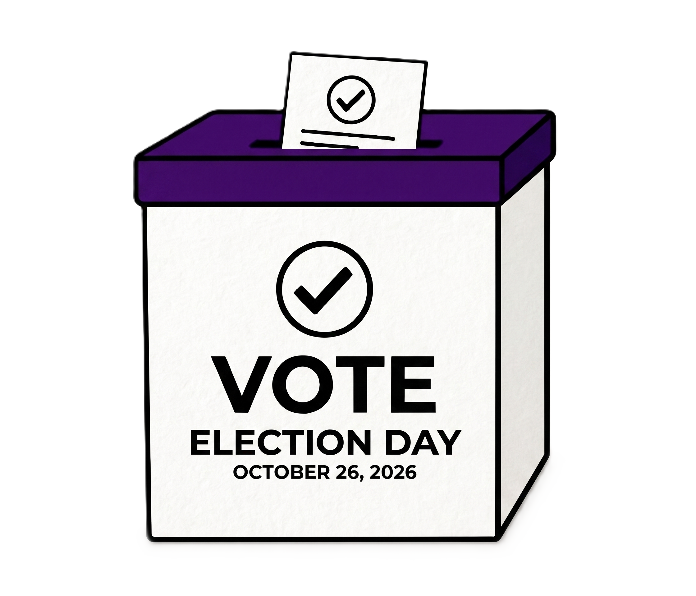 A white and purple ballot box graphic for the Todd Lalonde for Cornwall City Council campaign, reading 'VOTE ELECTION DAY OCTOBER 26, 2026'.