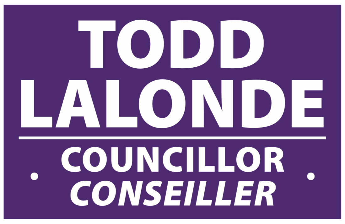 Purple campaign sign for Todd Lalonde, candidate for Cornwall city council.