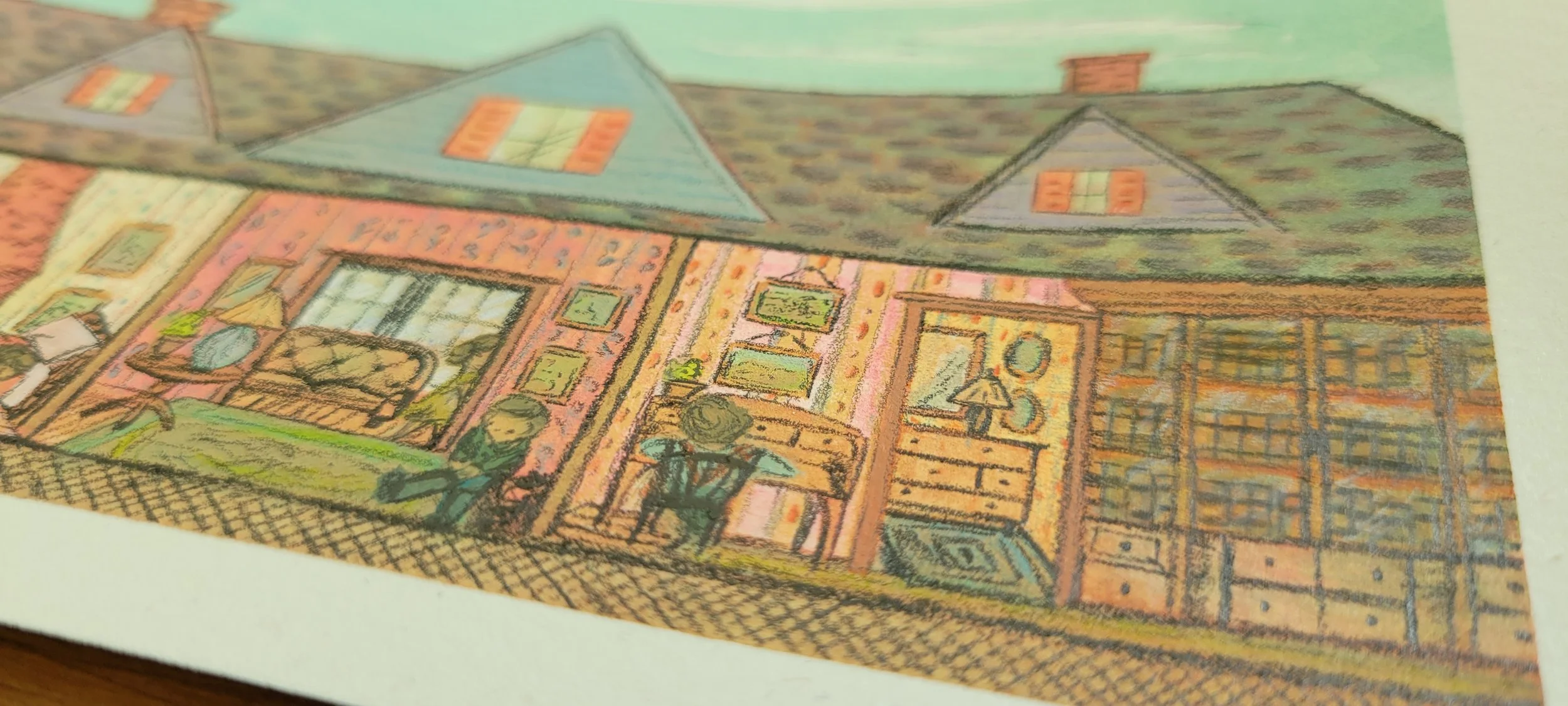 close up of handpainted Old farmhouse dollhouse children's book illustration