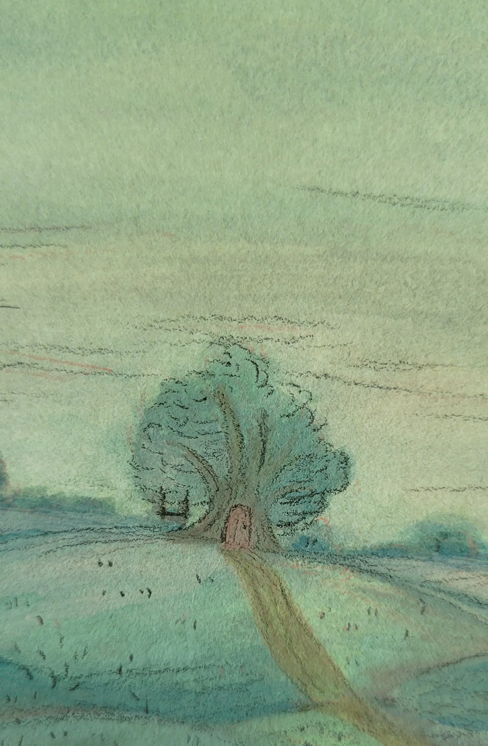 Cozy Home in tree at dusk gouache illustration