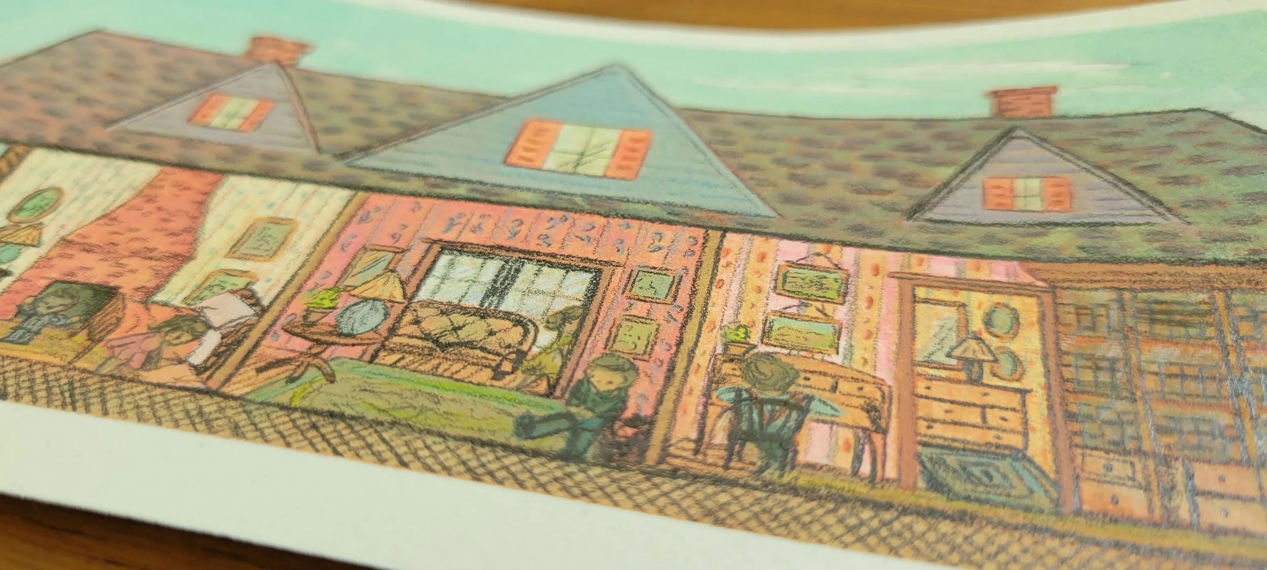 Old farmhouse dollhouse children's book illustration