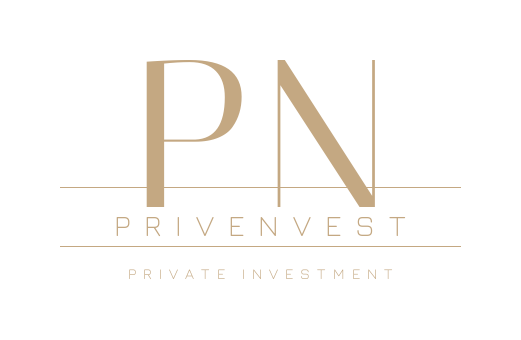 Logotipo de Privinvest con las letras 'PN' y el nombre completo debajo, fondo negro.