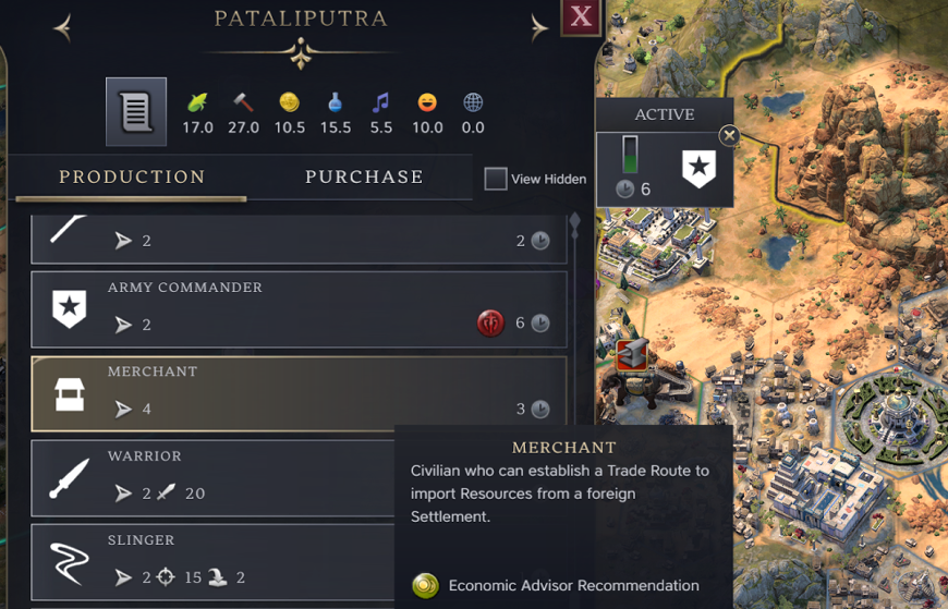 Entry into the trade system starts with construction of a Merchant from the City production menu