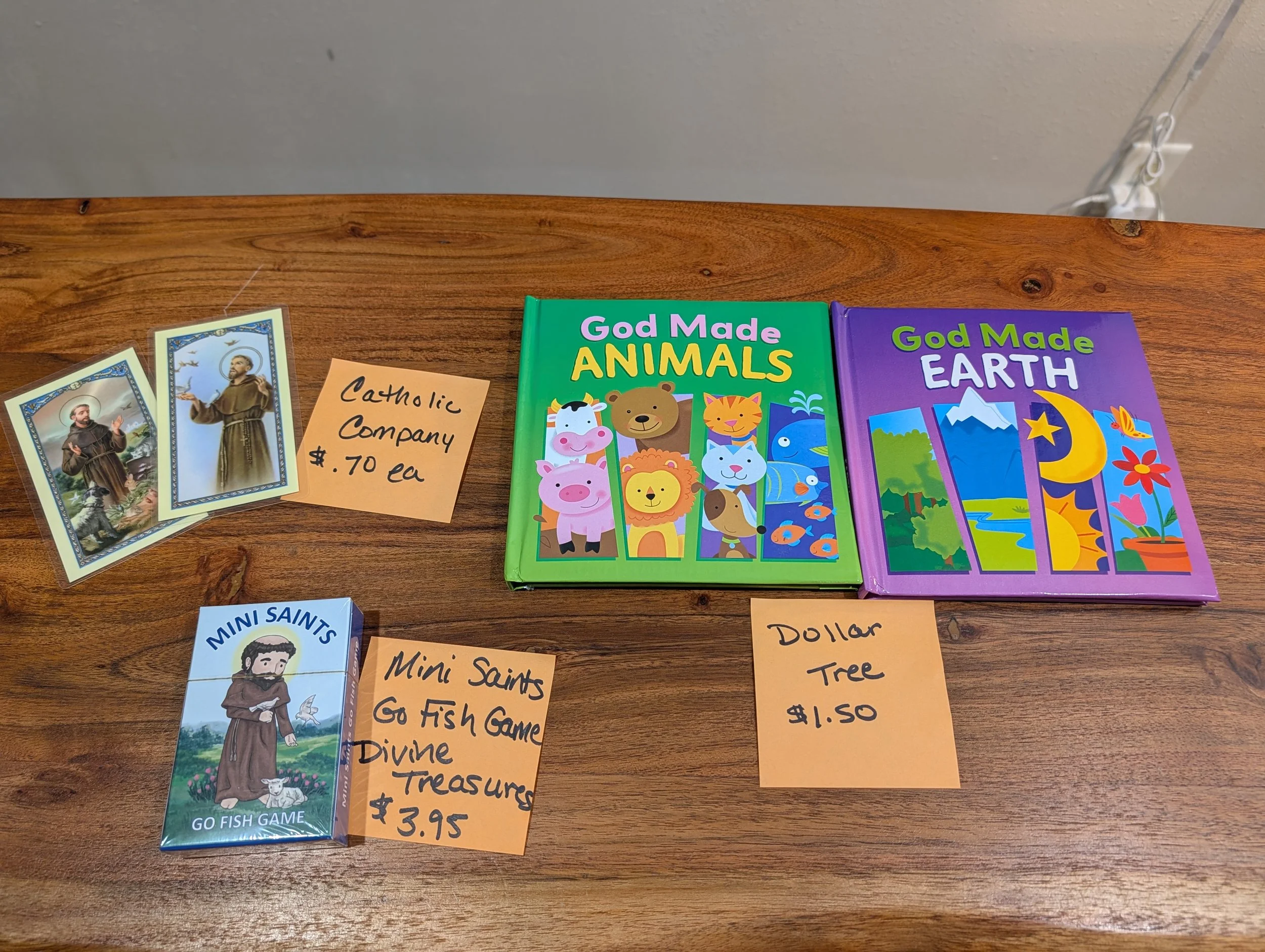 Table with St Francis gift items for pre-K-12