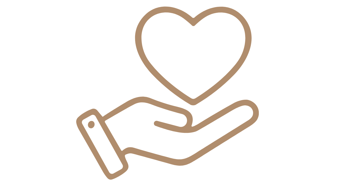 Line drawing of a hand holding a heart.