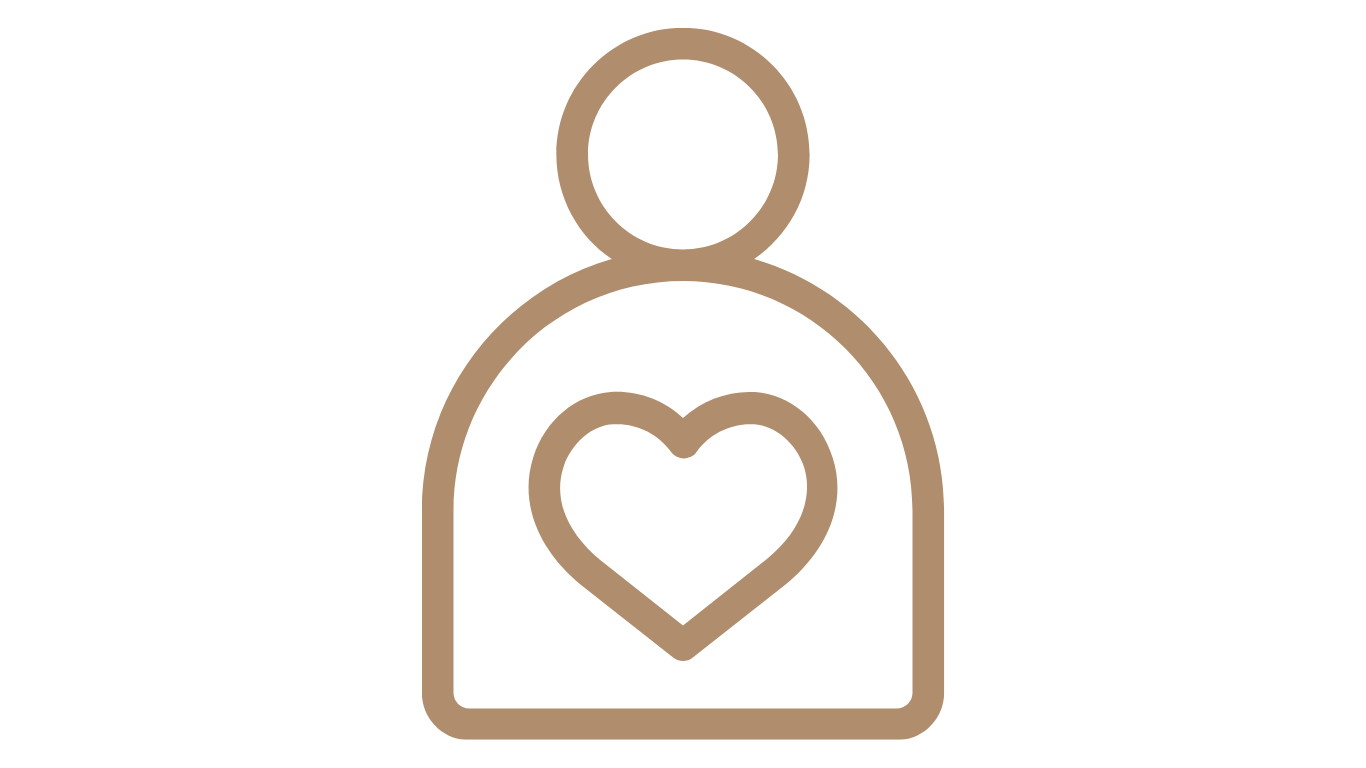 Outline of a person with a heart symbol on their chest, depicted with a simple line art style.